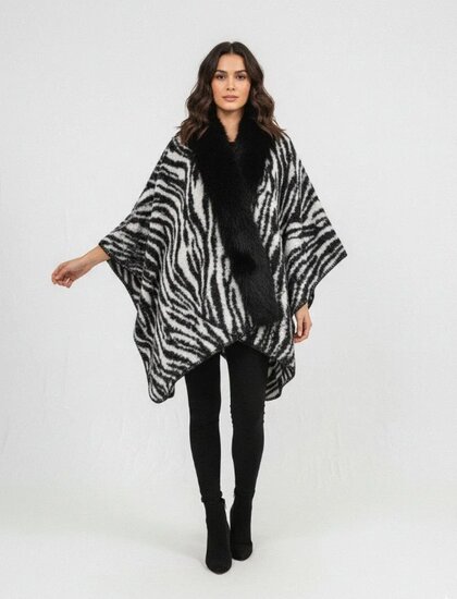 Poncho met zebraprint, wit-zwart
