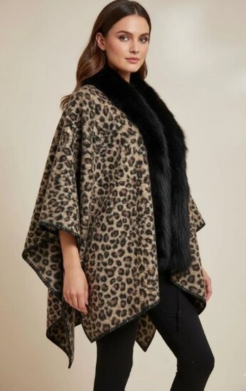Poncho met leopard print