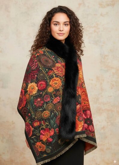 Multicolour poncho met bloemen print