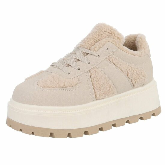 Beige suede+wol sneaker Mila