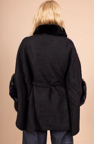 Zwarte mixed poncho in faux fur