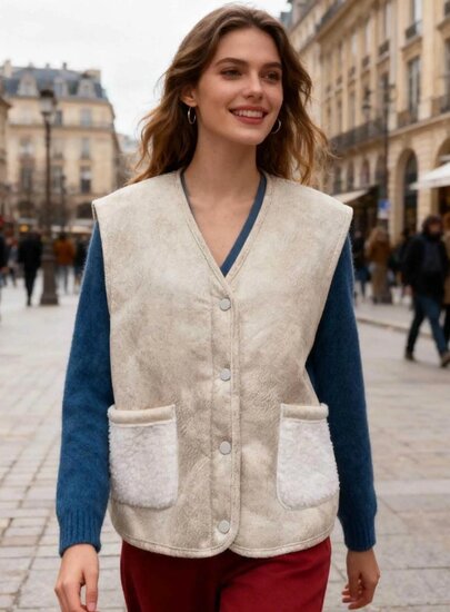 Reversible beige bodywarmer-gilet in wolmix