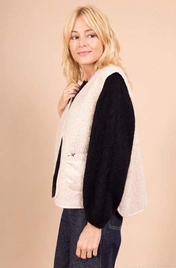 Reversible beige bodywarmer-gilet in wolmix
