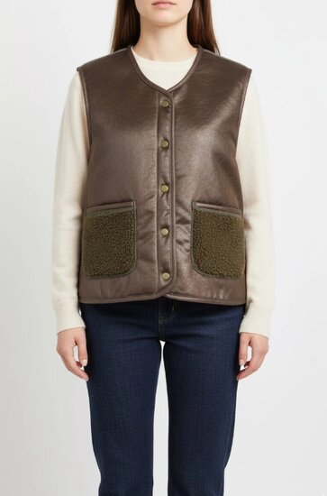 Reversible kaki groene bodywarmer-gilet in wolmix