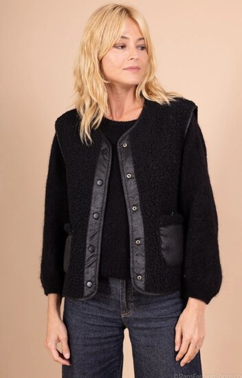 Reversible zwarte bodywarmer-gilet in wolmix