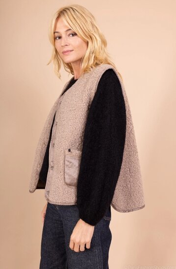 Reversible taupe bodywarmer-gilet in wolmix