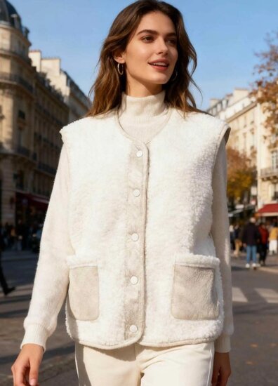 Reversible witte bodywarmer-gilet in wolmix