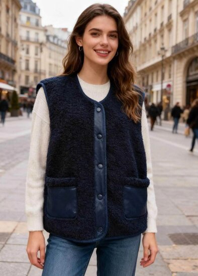 Reversible blauwe bodywarmer-gilet in wolmix