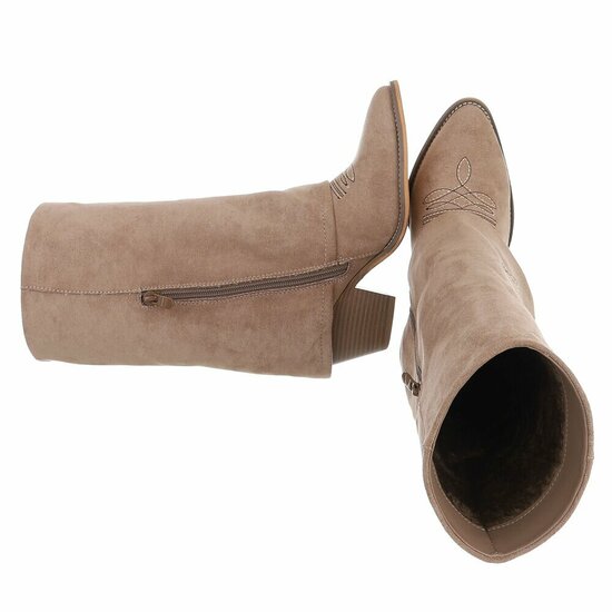 Kaki bruine half hoge suede laars met omslag Coumba