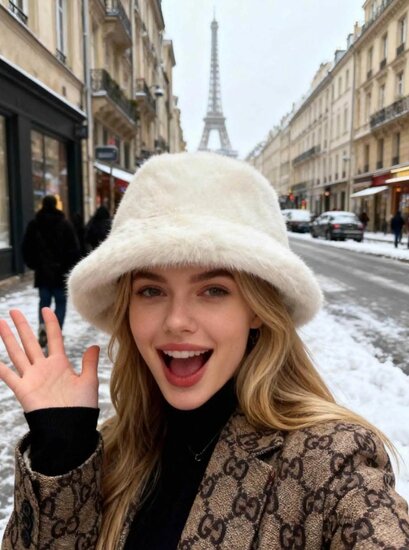 Cream bucket hoed in imitatiebont