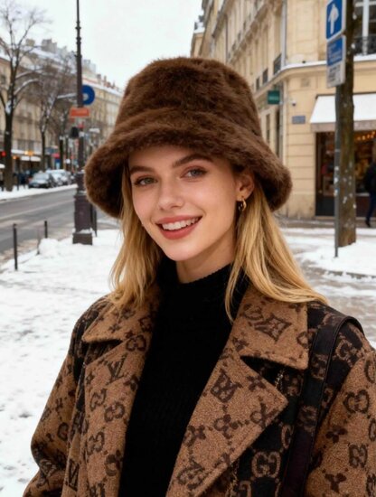 Bruine bucket hoed in imitatiebont