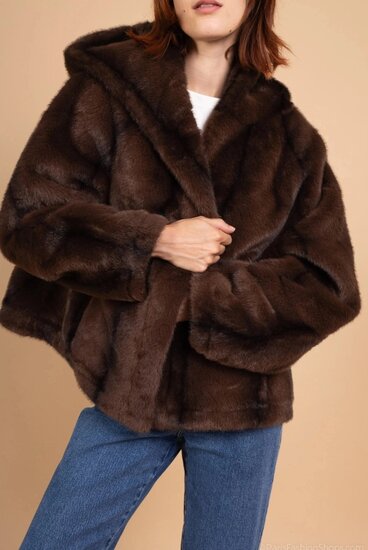 Oversized korte donker bruine jas in imitatiebont