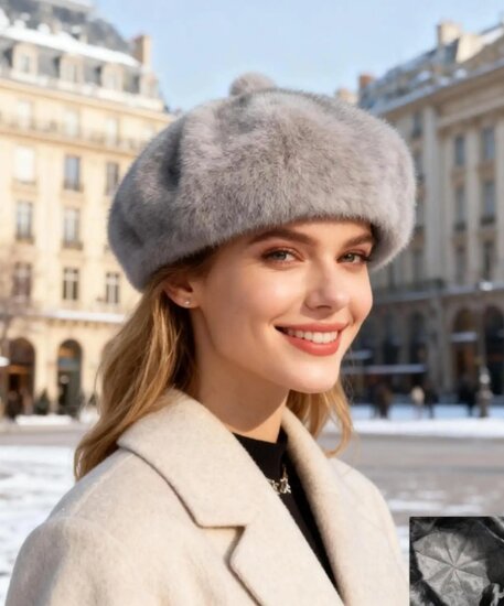 Béret gris en fausse fourrure
