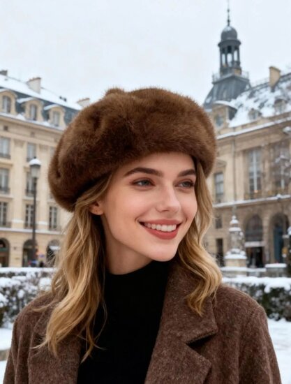 Béret marron en fausse fourrure