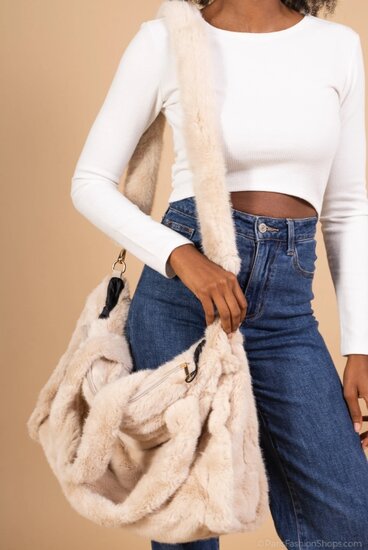 Beige xxl schoudertas in imitatiebont