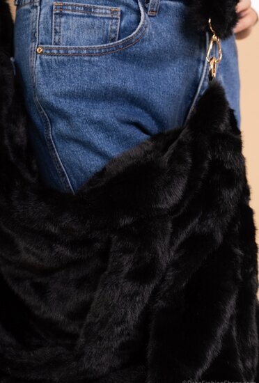 Zwarte xxl schoudertas in imitatiebont