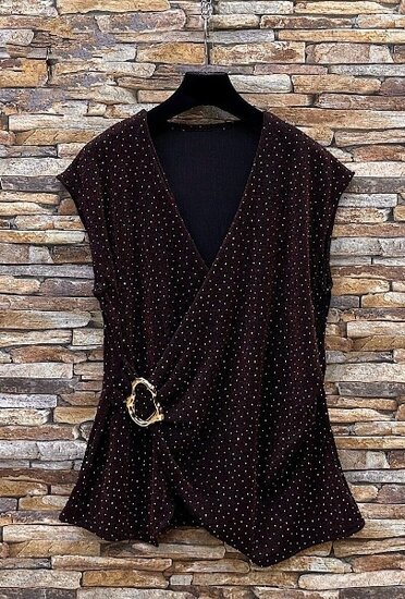Chique mouwloze donker bruine brillante blouse