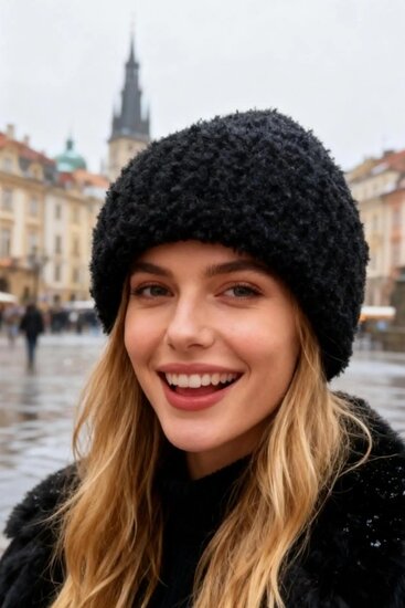 Zwarte beanie met sherling effect