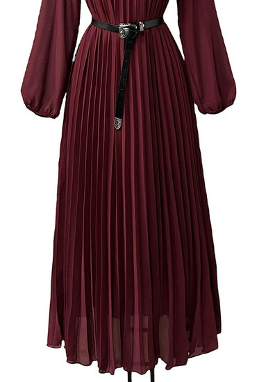 Klassieke bordeaux maxi plisse jurk 