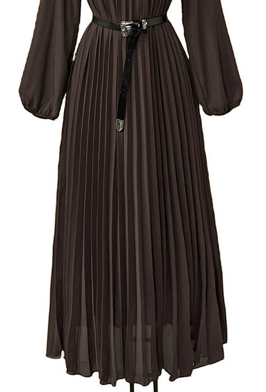 Klassieke bruine maxi plisse jurk 