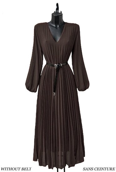 Klassieke bruine maxi plisse jurk 