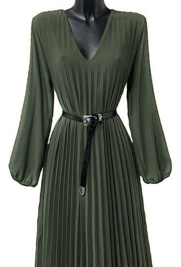 Klassieke kaki groene maxi plisse jurk 