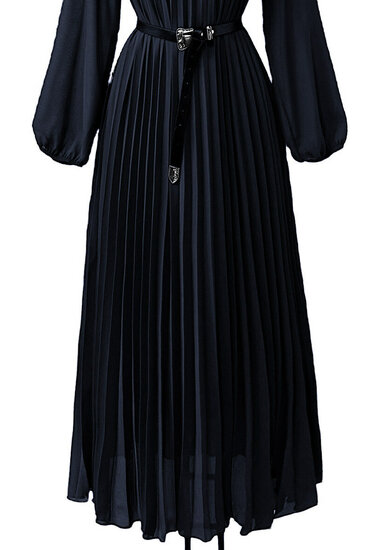 Klassieke donker blauwe maxi plisse jurk 