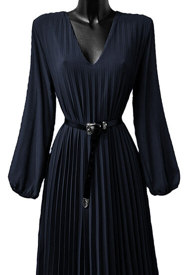 Klassieke donker blauwe maxi plisse jurk 