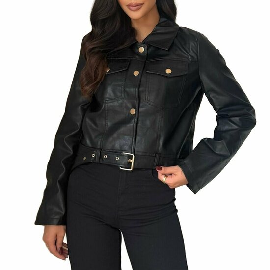 Korte zwarte leatherlook jacket