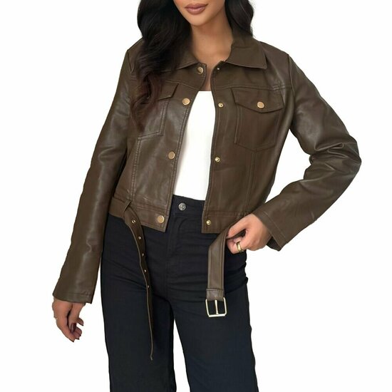 Korte bruine leatherlook jacket