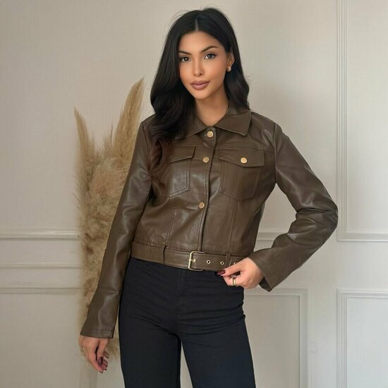 Korte bruine leatherlook jacket