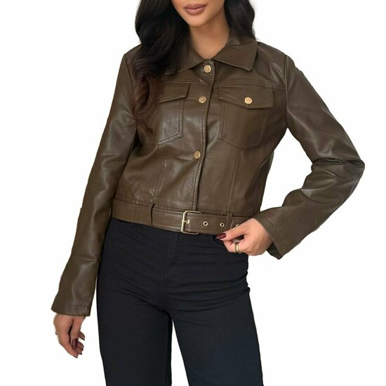 Korte bruine leatherlook jacket
