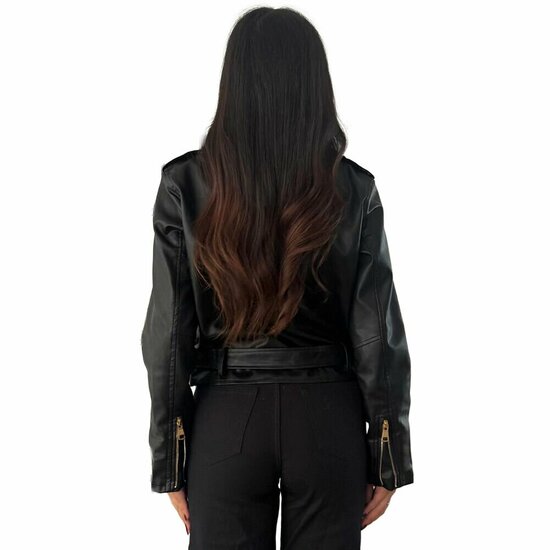 Korte zwarte leatherlook biker jacket