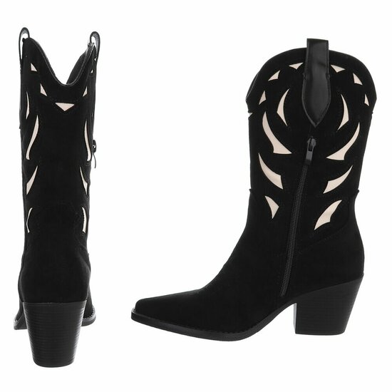 Bottines mi-hautes western-biker Sabina en daim noir