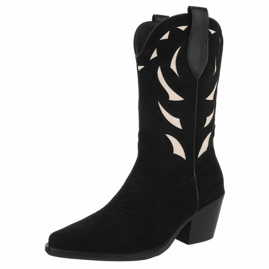 Bottines mi-hautes western-biker Sabina en daim noir