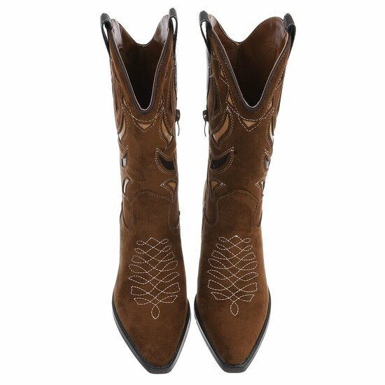 Bottines mi-hautes western-biker Sabina en daim brun
