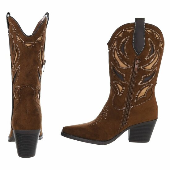 Bottines mi-hautes western-biker Sabina en daim brun