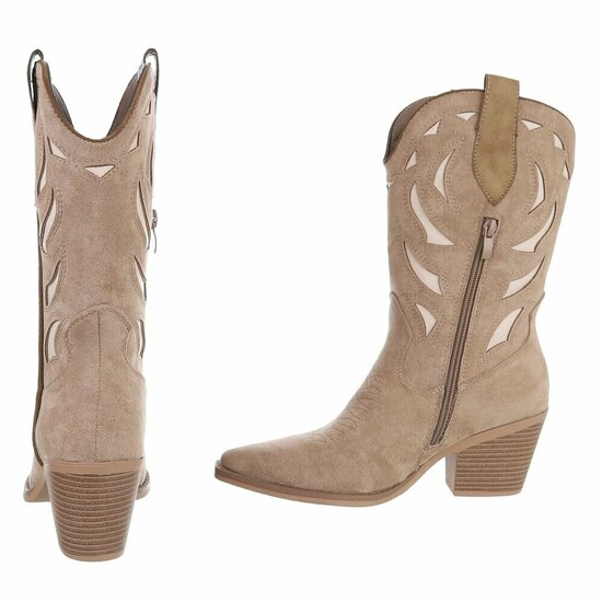 Bottines mi-hautes western-biker Sabina en daim brun kaki