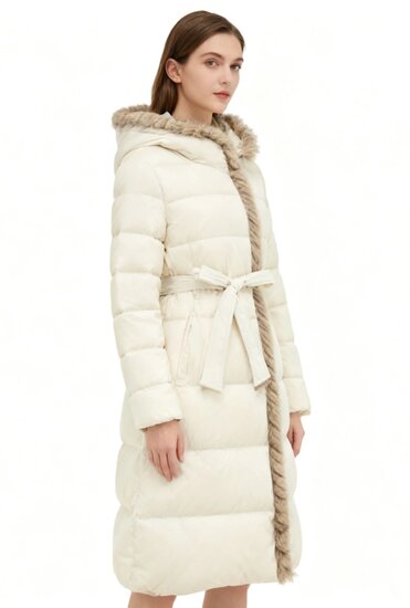 Cream lange luxe gewatteerde mantel 