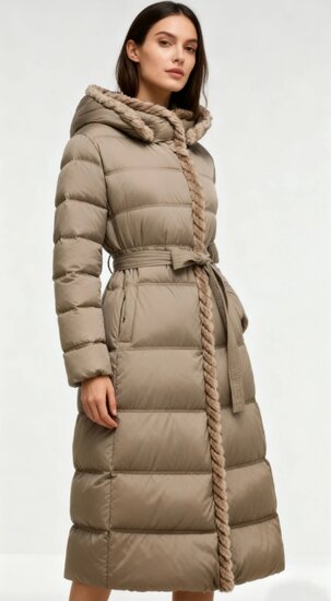 Taupe lange luxe gewatteerde mantel 