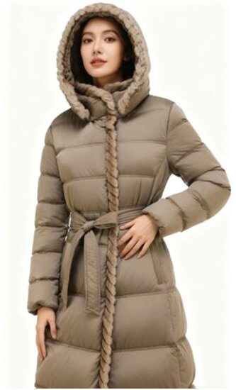 Taupe lange luxe gewatteerde mantel 