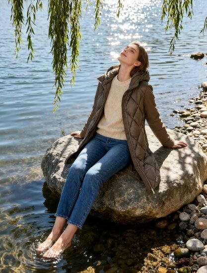 Trendy bruine midi gewatteerde pufferjas