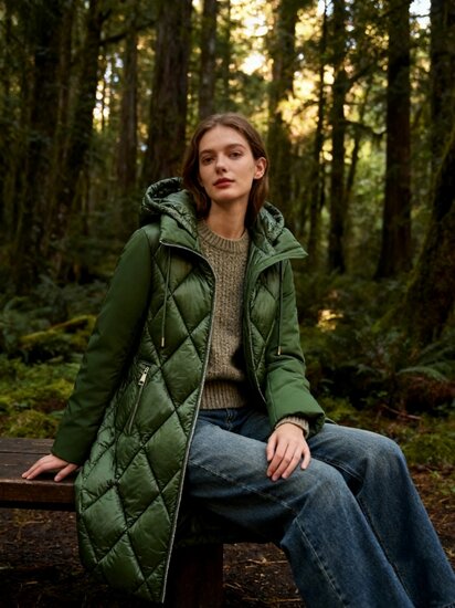 Trendy kaki groene midi gewatteerde pufferjas
