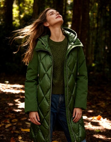 Trendy kaki groene midi gewatteerde pufferjas