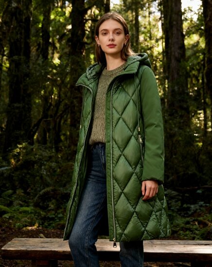 Trendy kaki groene midi gewatteerde pufferjas