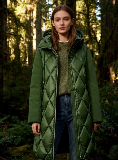 Trendy kaki groene midi gewatteerde pufferjas