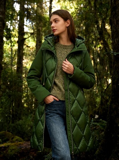 Trendy kaki groene midi gewatteerde pufferjas