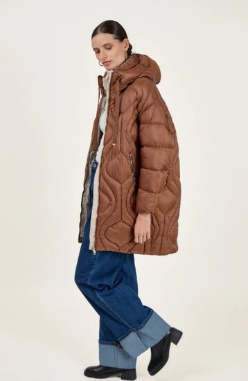 Cozy bruine midi winter pufferjas