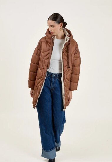 Cozy bruine midi winter pufferjas