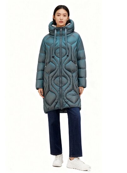 Cozy teal blauwe midi winter pufferjas